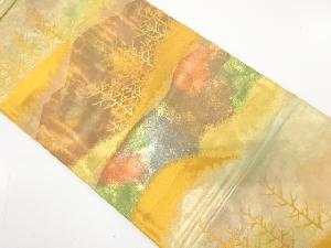 アンティーク　山並に木立ち模様織り出し袋帯（材料）